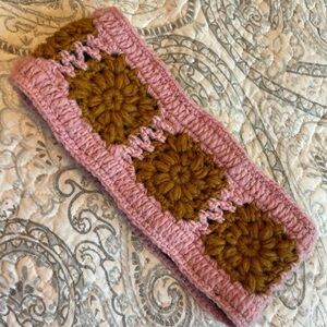 Pink and Brown Crochet Headband